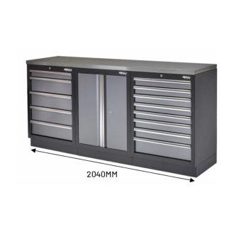  SP00411-S | Műhelybútor SP SERIES Szett: 2040x950x460 mm 3db szekrény + INOX lap