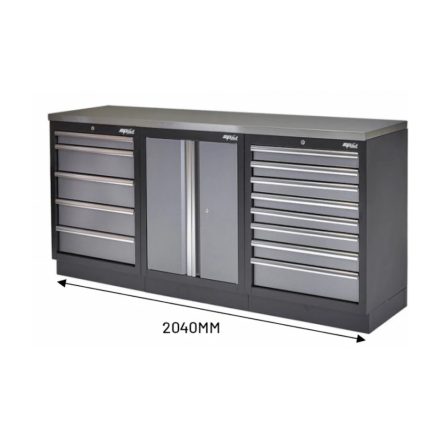SP00411-S | Műhelybútor SP SERIES Szett: 2040x950x460 mm 3db szekrény + INOX lap