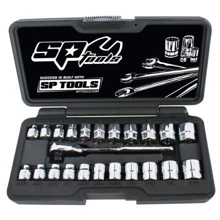 SP20121 | Dugókulcs készlet 1/4" 6 lap metrikus+Colos ALACSONY 23 db SP Tools