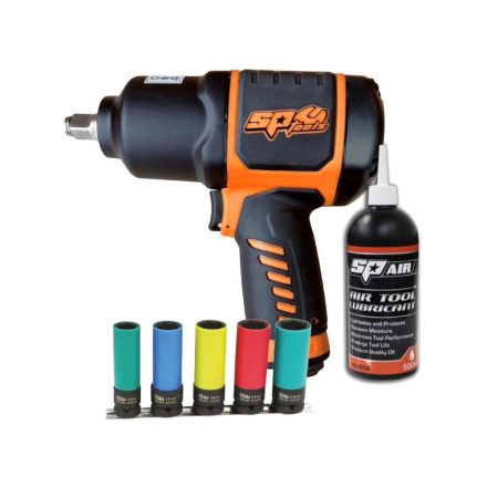 SP9840S | Légkulcs  1/2" 1800 Nm + 0,5 L Olaj + 5 db gépi fej készlet - SP Tools