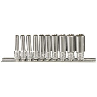   TW-210SD | Dugókulcs - crowafej készlet 1/4" 12 szögű COLOS hosszított 10 db Genius