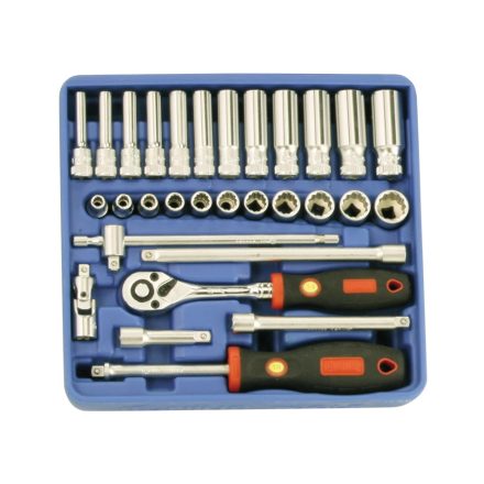 TW-230M | Tálcás Genius dugókulcs készlet 12 szögű rövid+hosszú 1/4" 30 db-os - 1/6