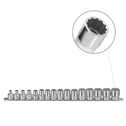 TW-316M | Dugókulcs - crowafej készlet 3/8" 12 szögű rövid 6-21 mm 16 db-os Genius