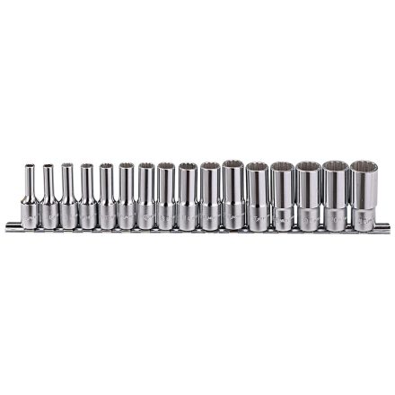 TW-316MD | Dugókulcs - crowafej készlet 3/8" 12 szögű hosszú 6-21 mm 16 db Genius