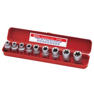   TX-409 | Dugókulcs - crowafej készlet 1/2" belső E-torx E10-E24 9 db-os Genius