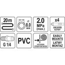 YT-24244 | Levegőtömlő csévélődobbal 20 méteres 8 x 12 mm - falra szerelhető -